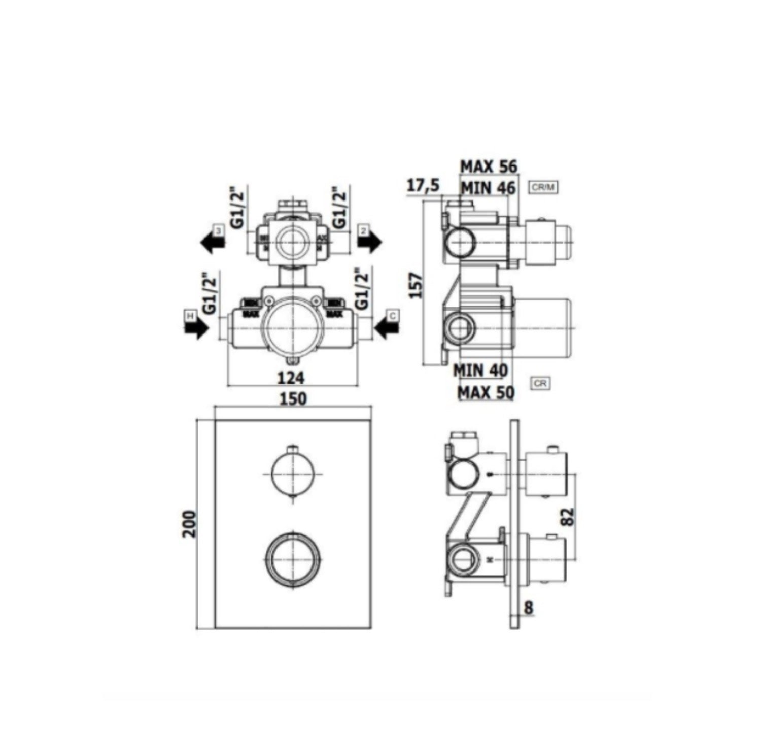 Set soffione doccia con braccio tondo e miscelatore con set doccia quadro in nero opaco Paffoni