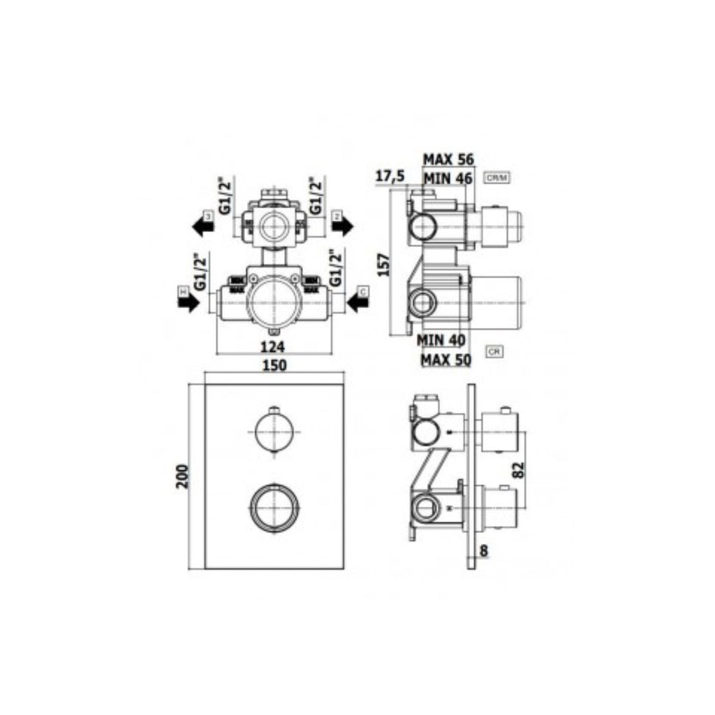 Miscelatore termostatico incasso doccia codice LIQ518ST/M 2 uscite colore acciaio spazzolato Paffoni