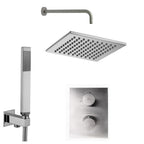 Set Soffione doccia Level e doccia tonda con miscelatore termostato e set duplex doccia in acciaio spazzolato Paffoni