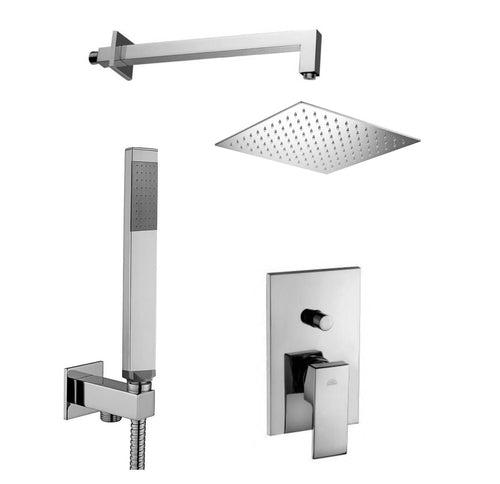Set soffione doccia quadrato e braccio doccia quadrato con miscelatore incasso Elle e set duplex doccia Cromo Paffoni