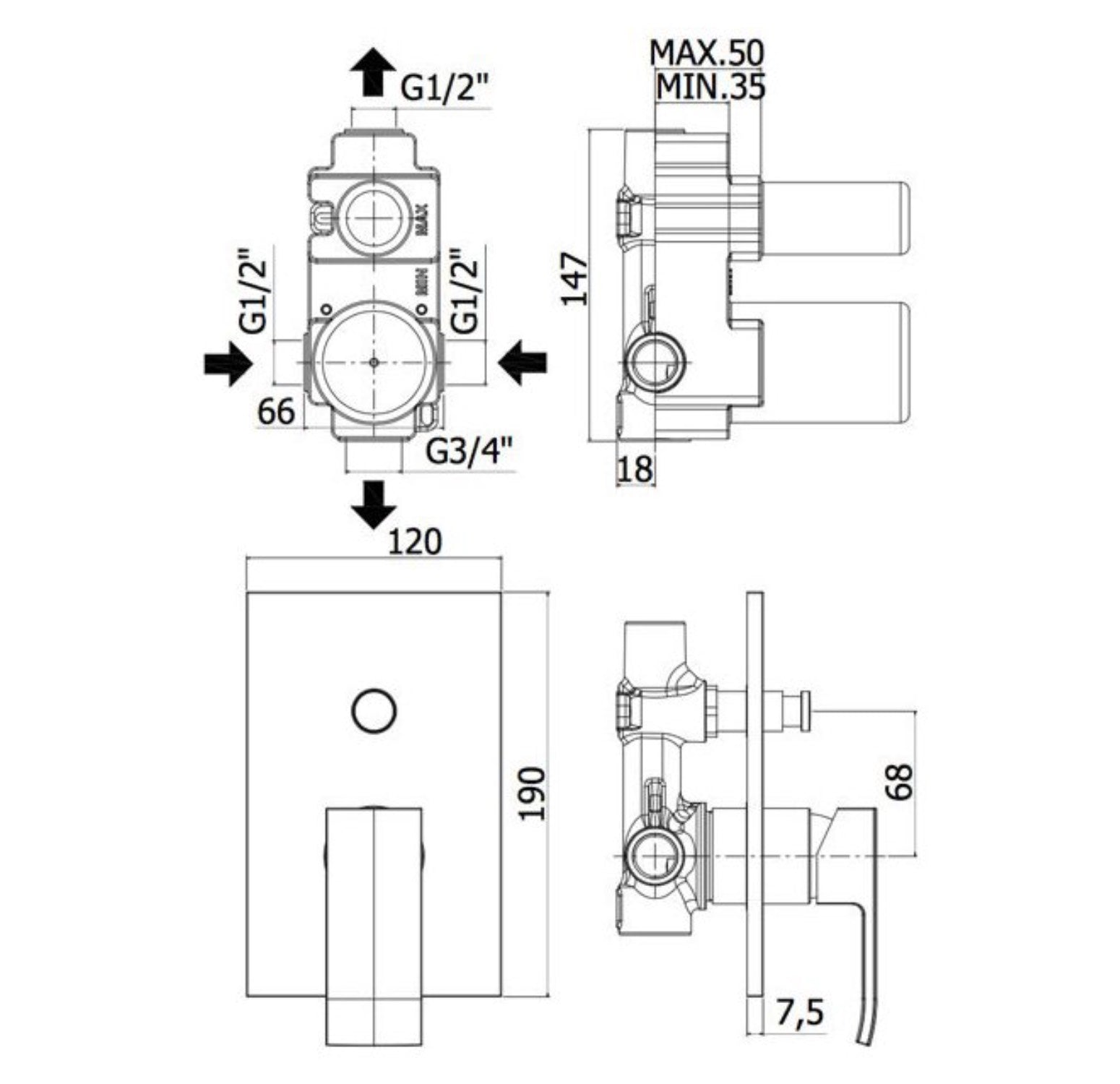 Set soffione doccia quadrato e braccio doccia quadrato con miscelatore incasso Elle e set duplex doccia Cromo Paffoni