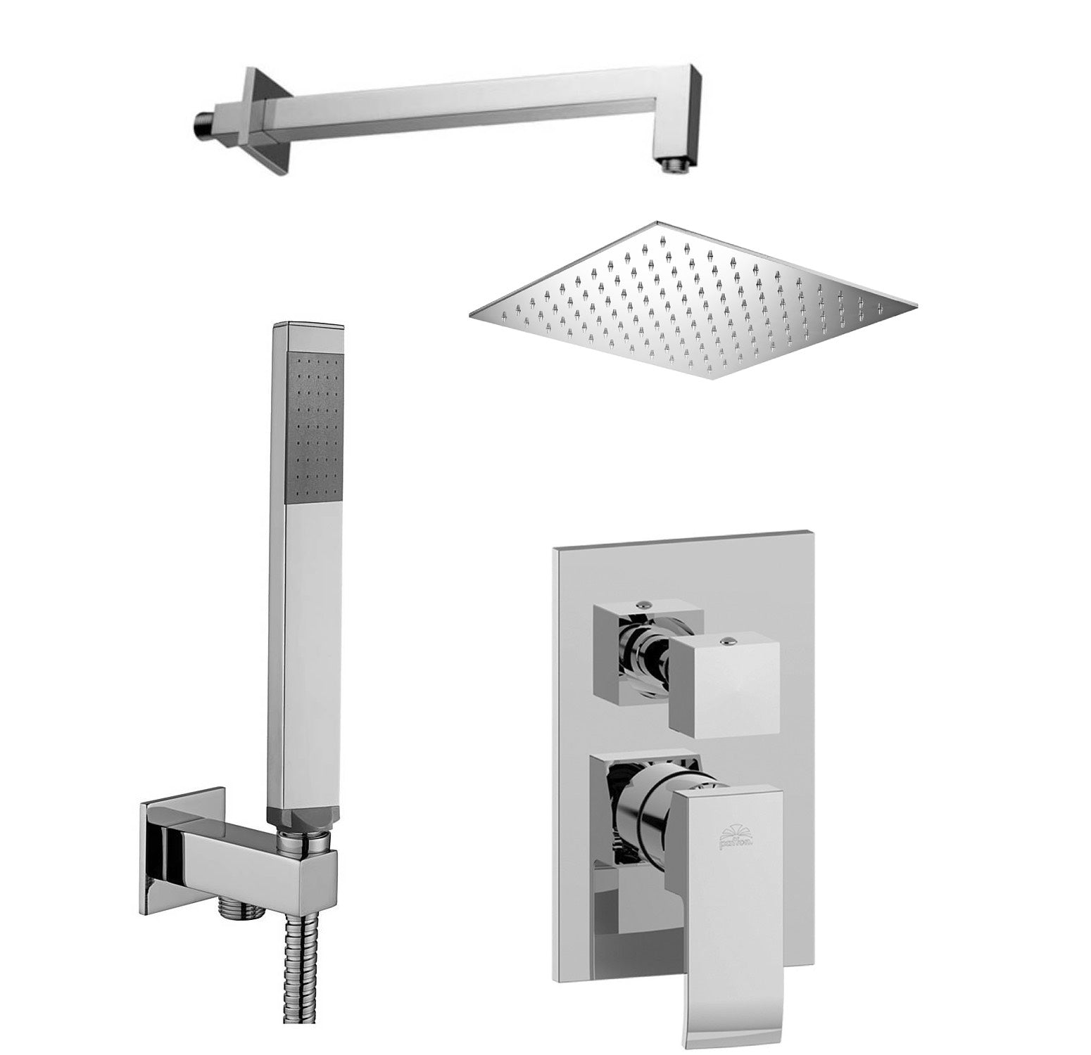 Set soffione doccia quadrato e braccio doccia quadrato con miscelatore incasso Elle e set duplex doccia Cromo Paffoni