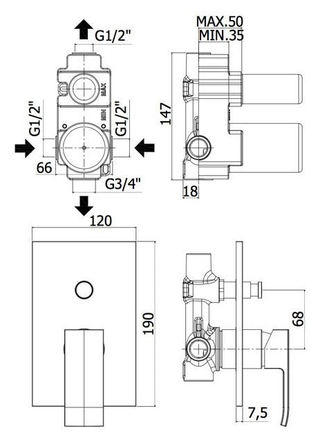 Set soffione doccia quadrato e braccio doccia quadrato con miscelatore incasso Elle e set duplex doccia Cromo Paffoni