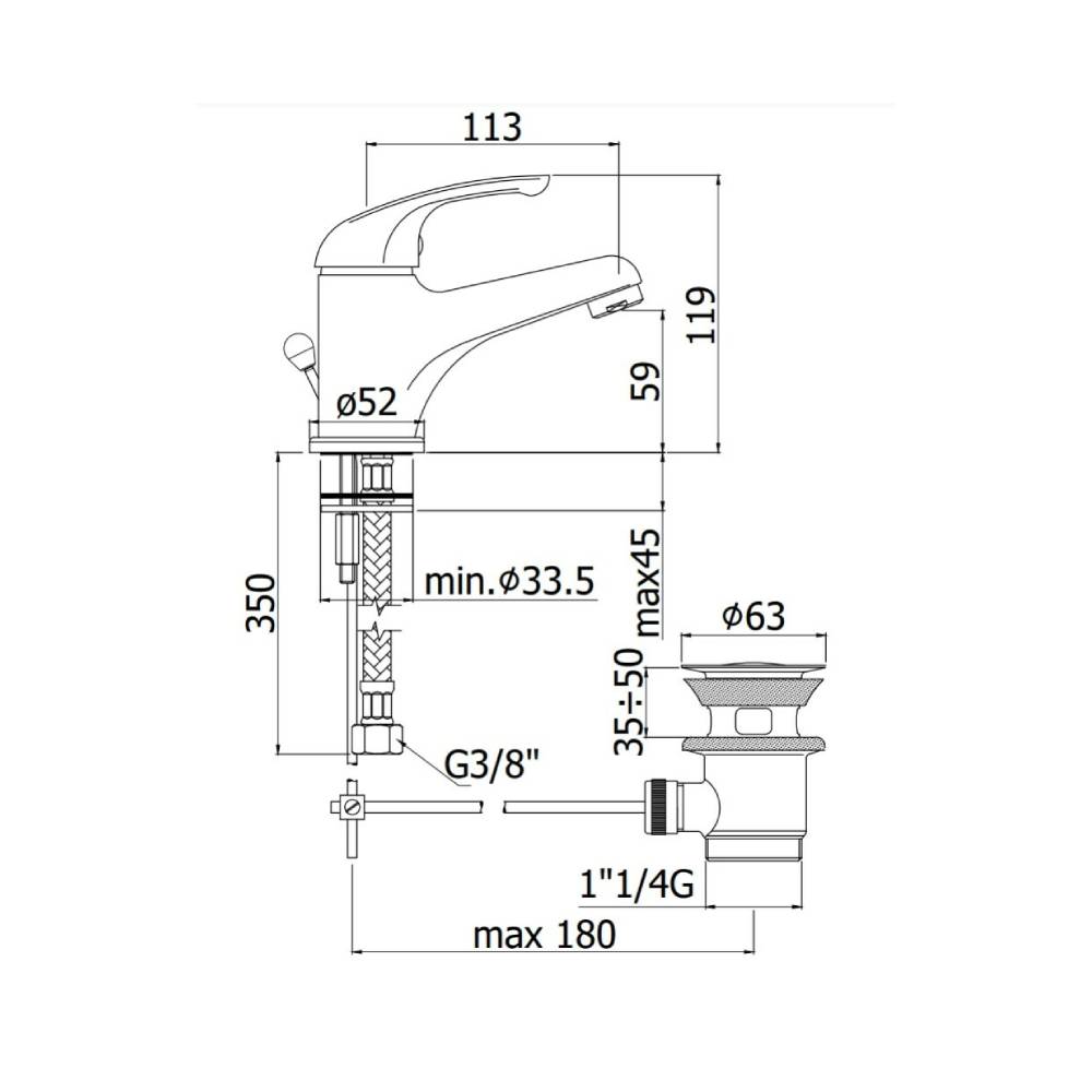 Miscelatore lavabo con scarico serie Apollo 3 modello APM3075CR cromato Paffoni