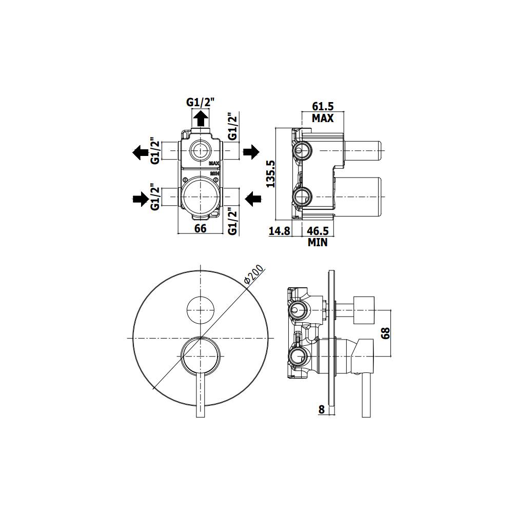 Miscelatore incasso doccia con deviatore con 3 Uscite serie Birillo modello BI019CR cromato Paffoni