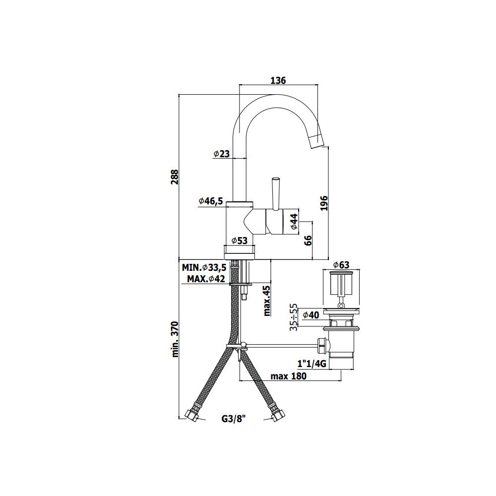 Miscelatore lavabo monocomando girevole serie Birillo modello BI077CR cromato Paffoni