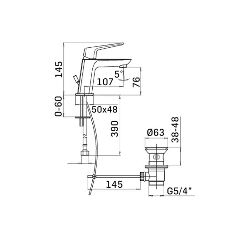Miscelatore monocomando lavabo con scarico finitura cromata collezione Spartaco di Mamoli Rubinetterie