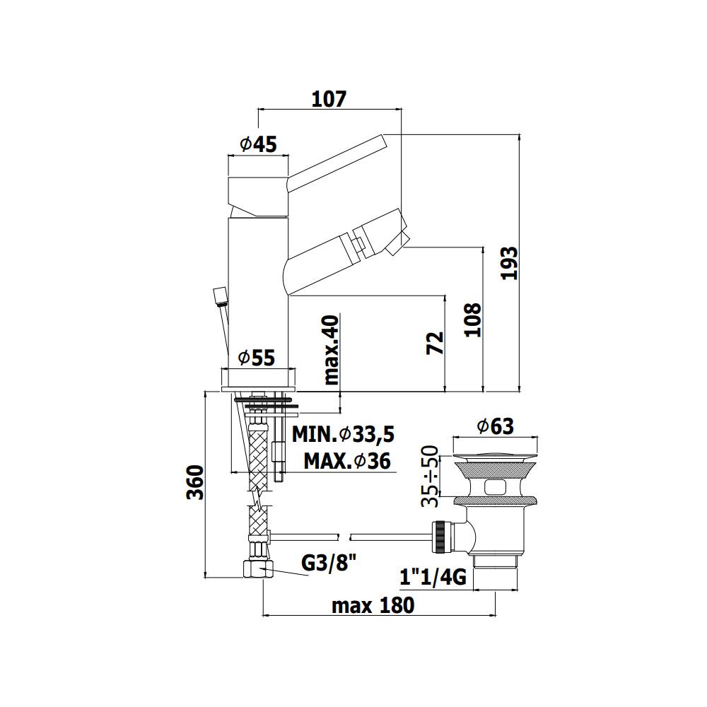 Miscelatore bidet monocomando senza Scarico serie Birillo modello BI131CR cromato Paffoni