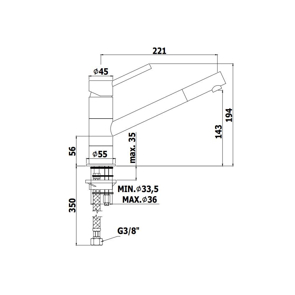 Miscelatore Lavello monoforo serie Birillo modello BI182CR cromato Paffoni
