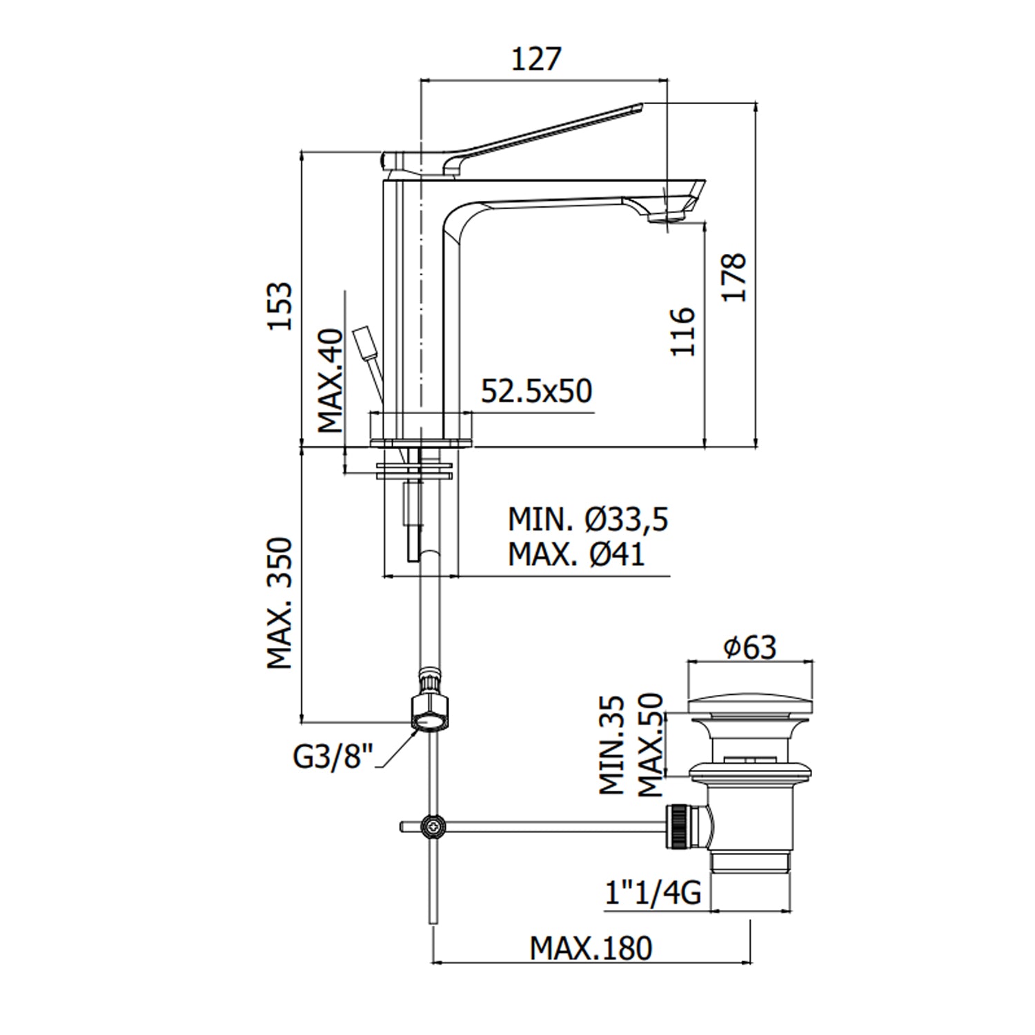 Miscelatore lavabo in ottone con scarico clic clac serie Tilt di Paffoni cromato