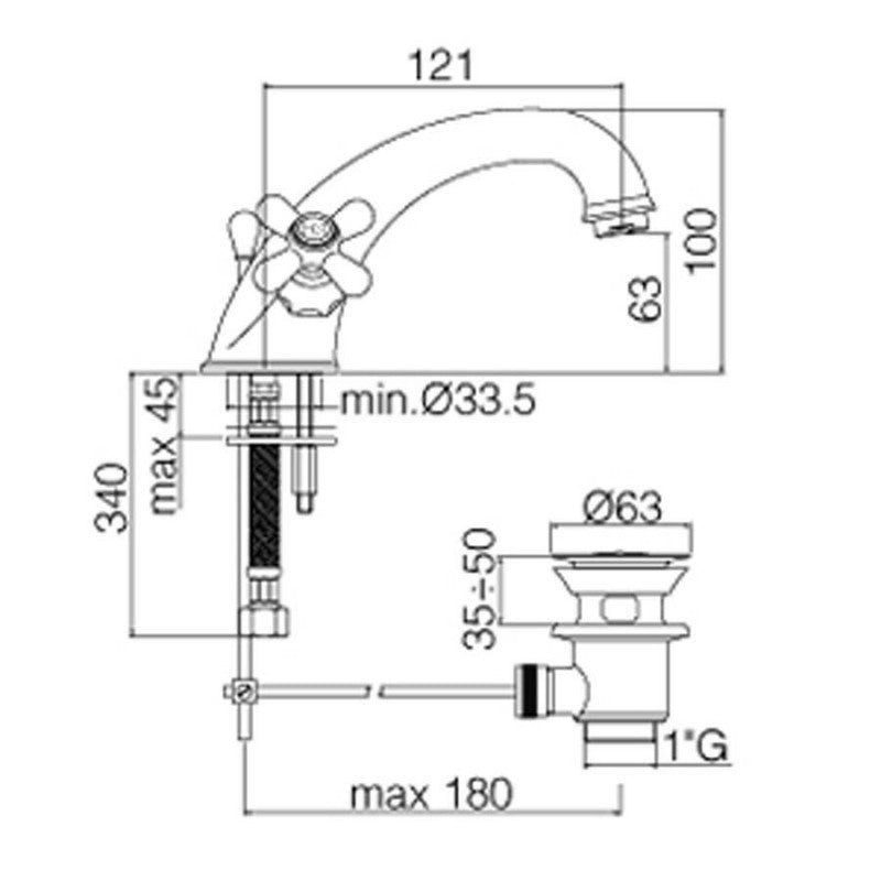 Miscelatore lavabo con scarico Paffoni Iris ottone cromo