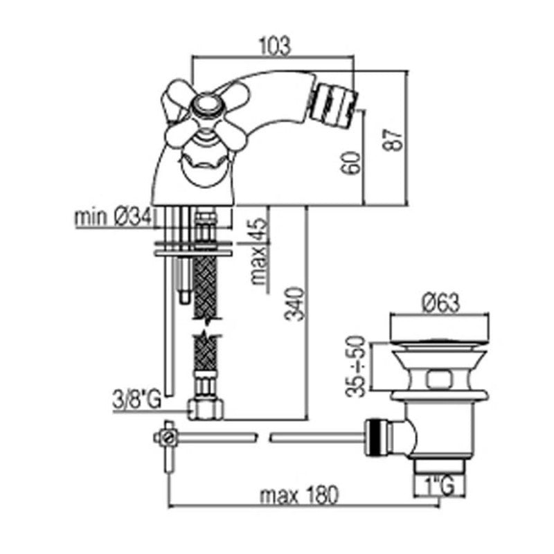 Miscelatore bidet Paffoni Iris con scarico completo di saltello 1