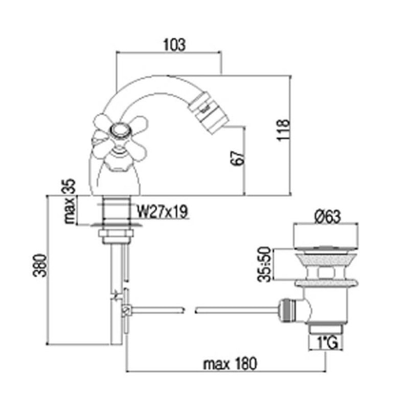 Rubinetto monoforo bidet con scarico serie Iris modello IRV137CR cromato Paffoni