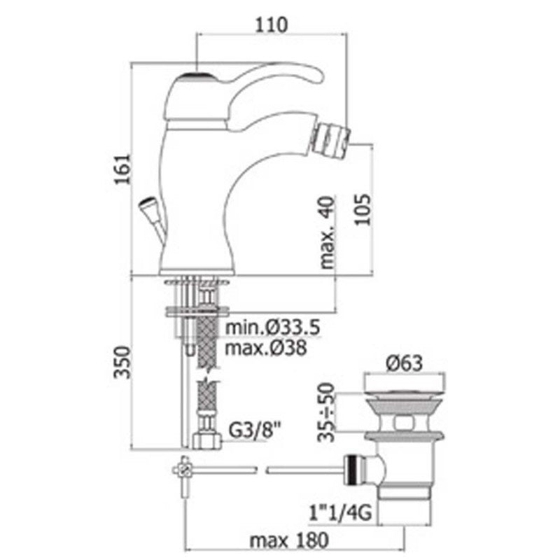 Miscelatore bidet Paffoni Flavia completo di scarico