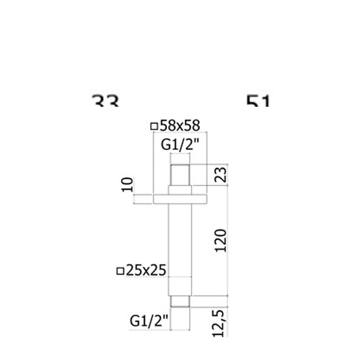 Braccio doccia cromato a soffitto Paffoni design quadrato
