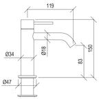 Rubinetto miscelatore Lavabo in acciaio inox 316L Finitura Spazzolata senza scarico Tubico Tevere