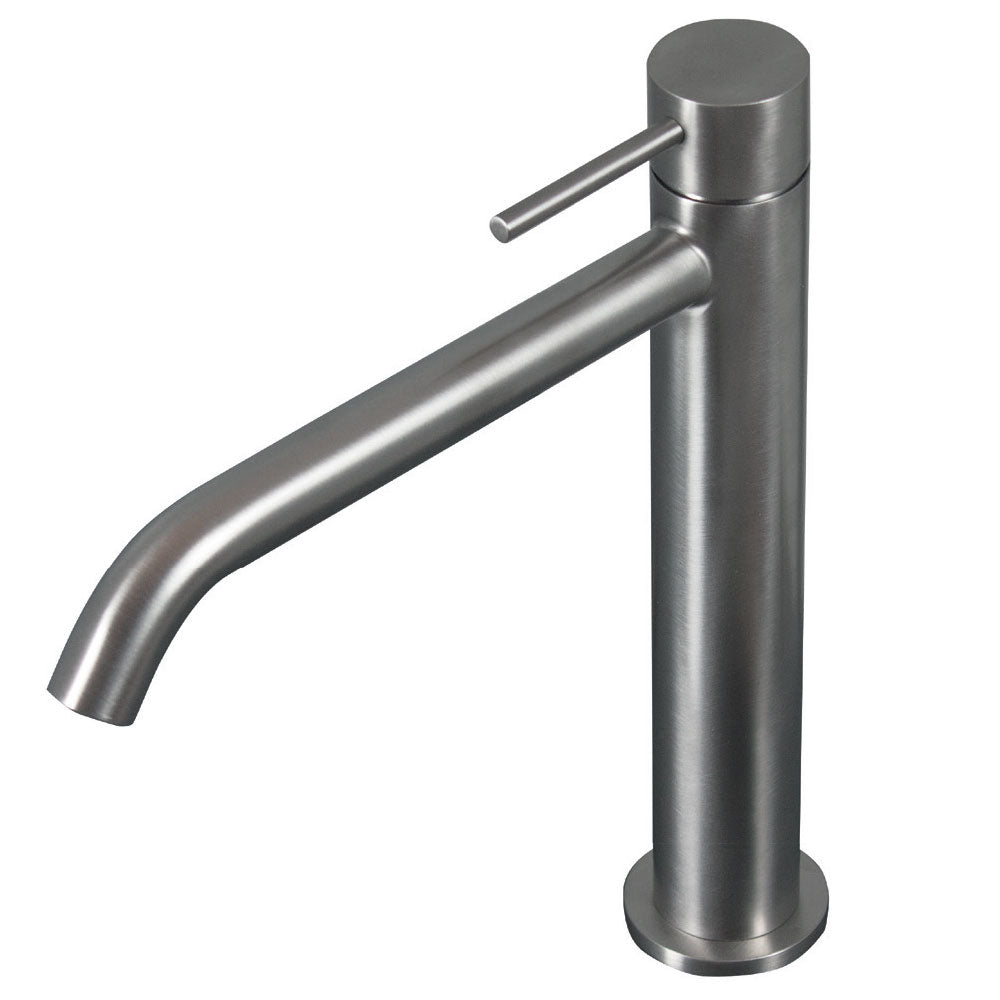 Rubinetto miscelatore Lavabo Medio in acciaio inox 316L Finitura Spazzolata senza scarico Tubico Tevere