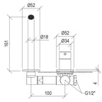 Rubinetto miscelatore Lavabo a Parete con canna lunga 16 cm in acciaio inox 316L Finitura Spazzolata senza scarico Tubico Tevere