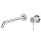 Rubinetto miscelatore Lavabo a Parete con canna lunga 20 cm in acciaio inox 316L Finitura Spazzolata senza scarico Tubico Tevere