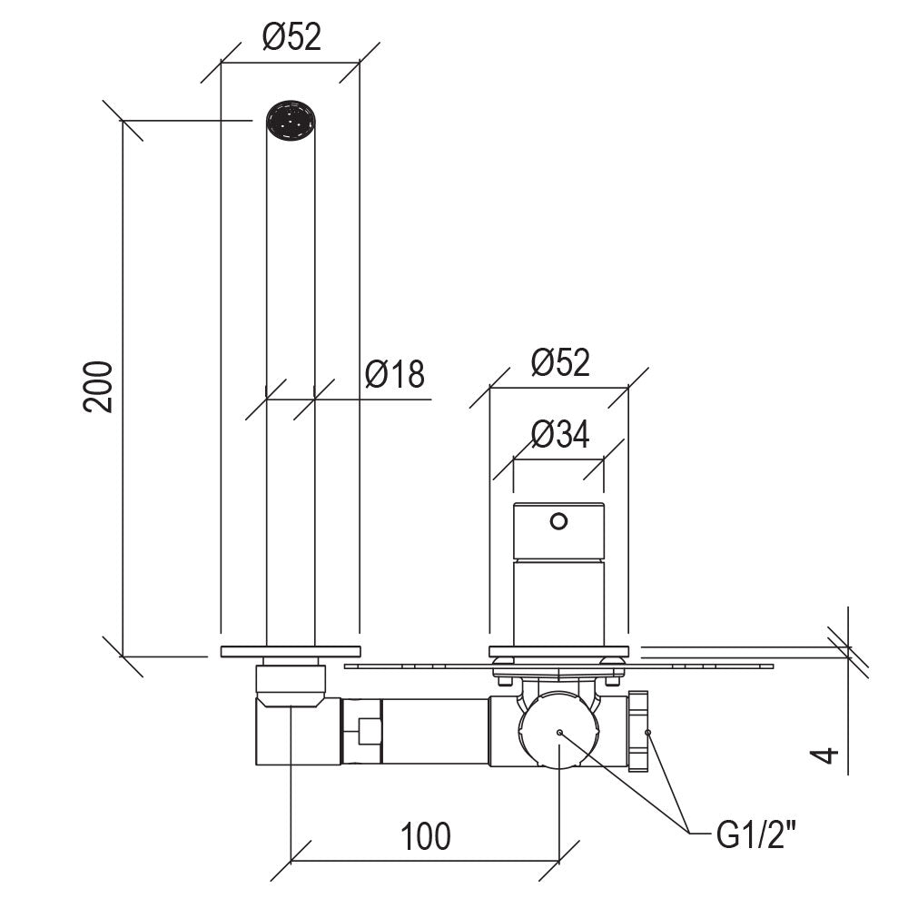 Rubinetto miscelatore Lavabo a Parete con canna lunga 20 cm in acciaio inox 316L Finitura Spazzolata senza scarico Tubico Tevere