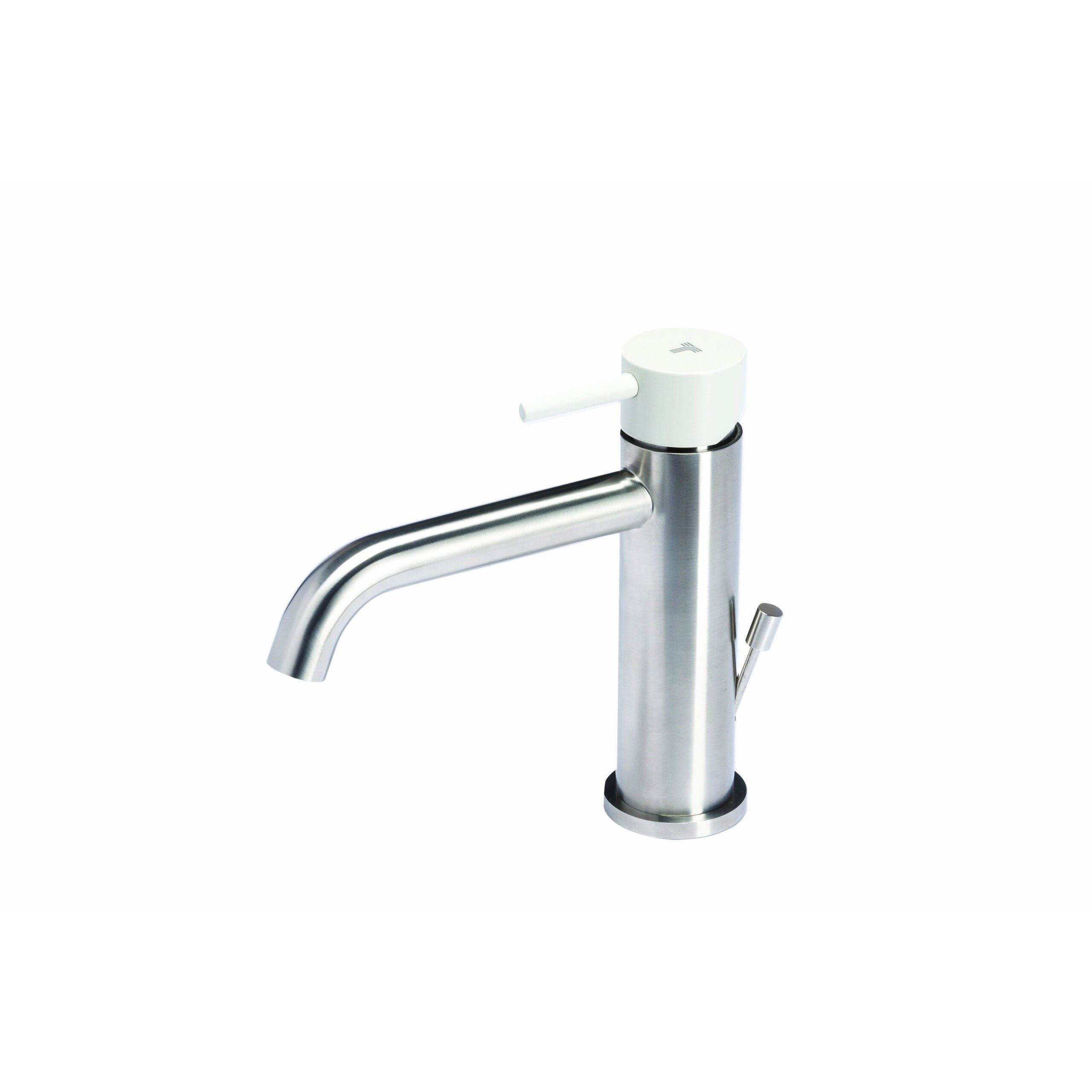 Rubinetto miscelatore Lavabo con scarico  in acciaio inox Finitura Spazzolata con Maniglia color Perla Tubico Colorado