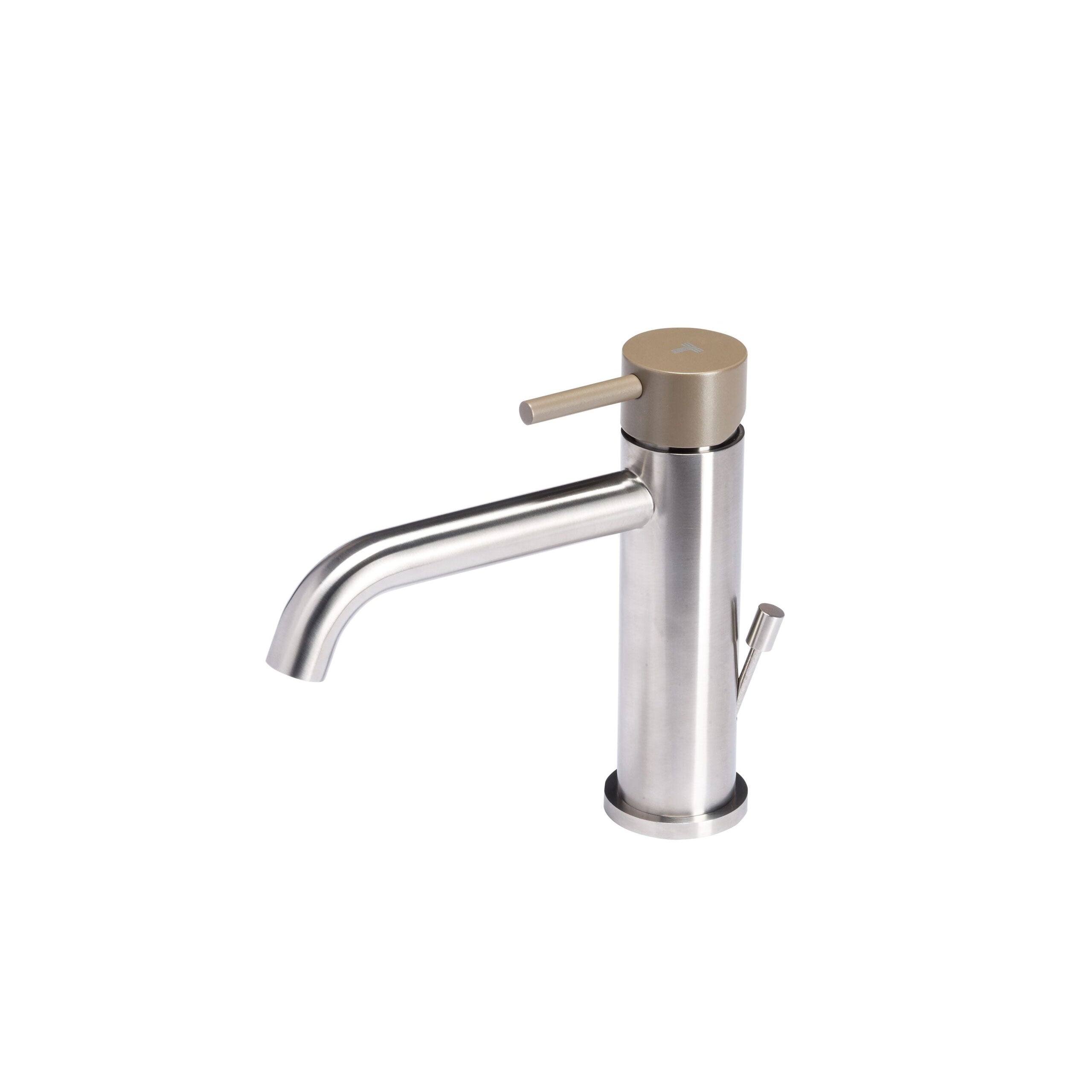 Rubinetto miscelatore Lavabo con scarico  in acciaio inox Finitura Spazzolata con Maniglia color Desert Tubico Colorado