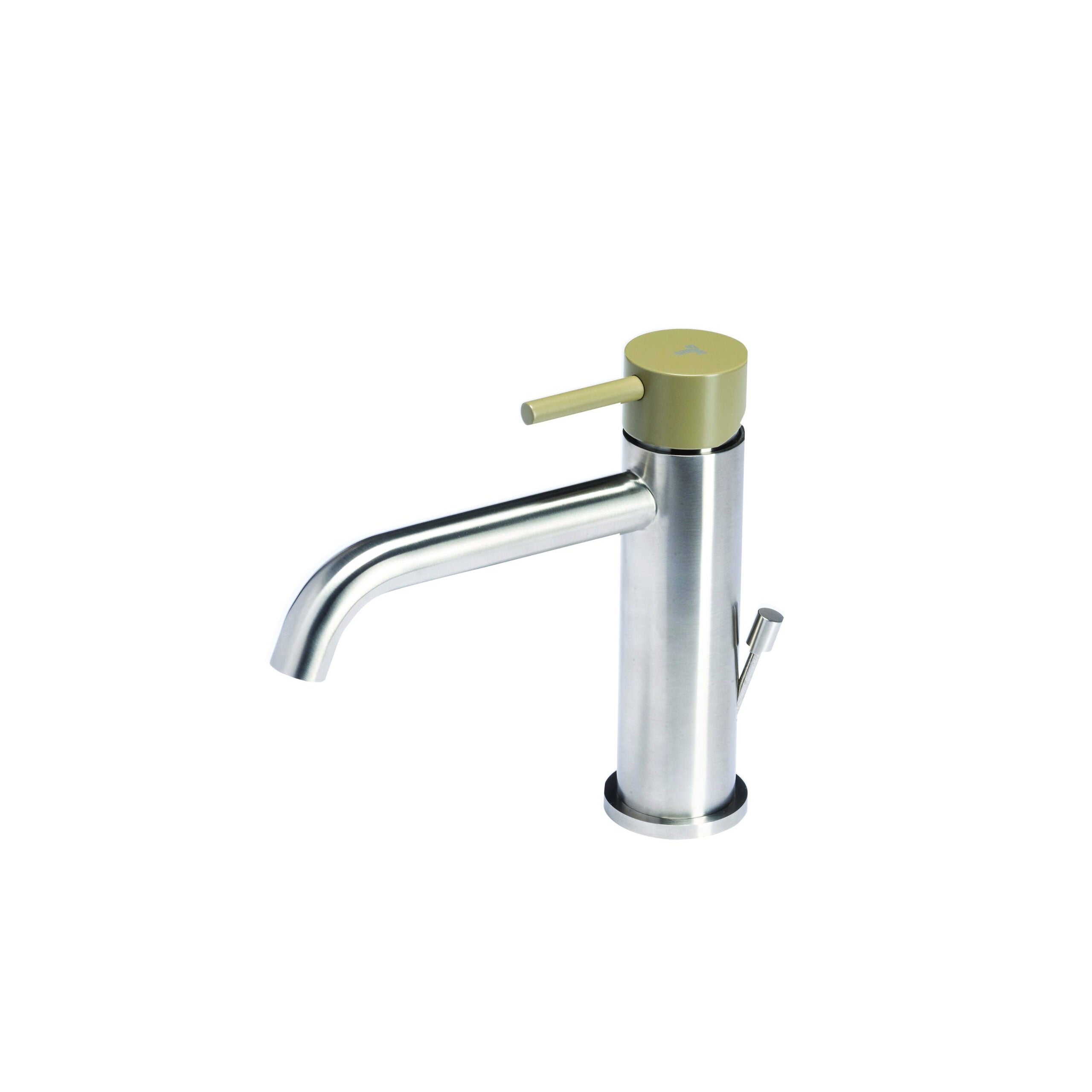 Rubinetto miscelatore Lavabo con scarico  in acciaio inox Finitura Spazzolata con Maniglia colore Ulivo Tubico Colorado