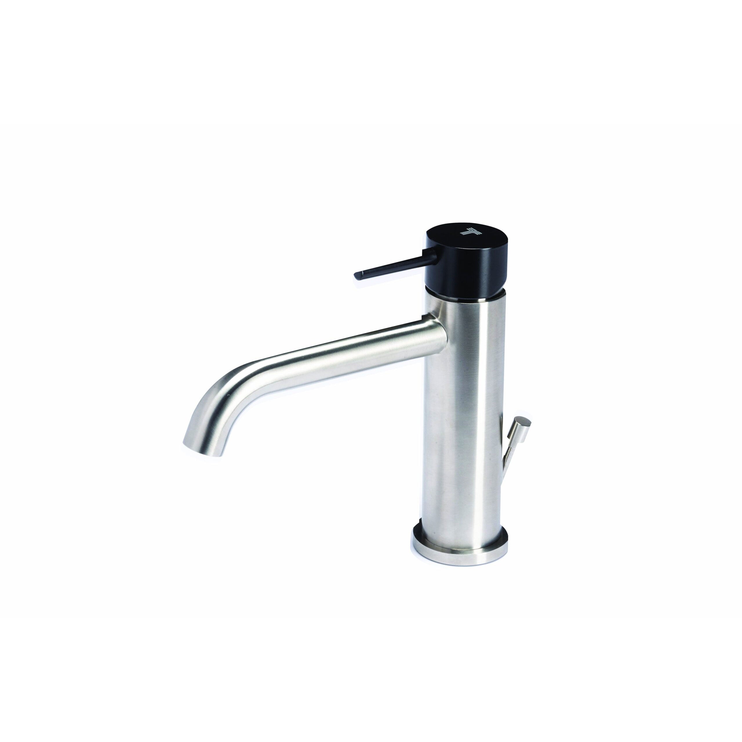 Rubinetto miscelatore Lavabo con scarico  in acciaio inox Finitura Spazzolata con Maniglia colore Carbone Tubico Colorado