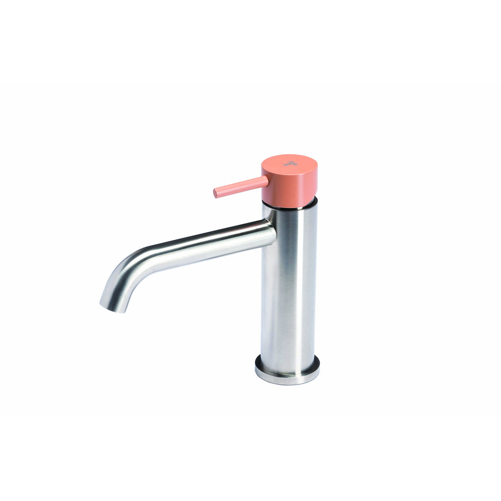 Rubinetto miscelatore Lavabo senza scarico  in acciaio inox Finitura Spazzolata con Maniglia colore Cipria Tubico Colorado