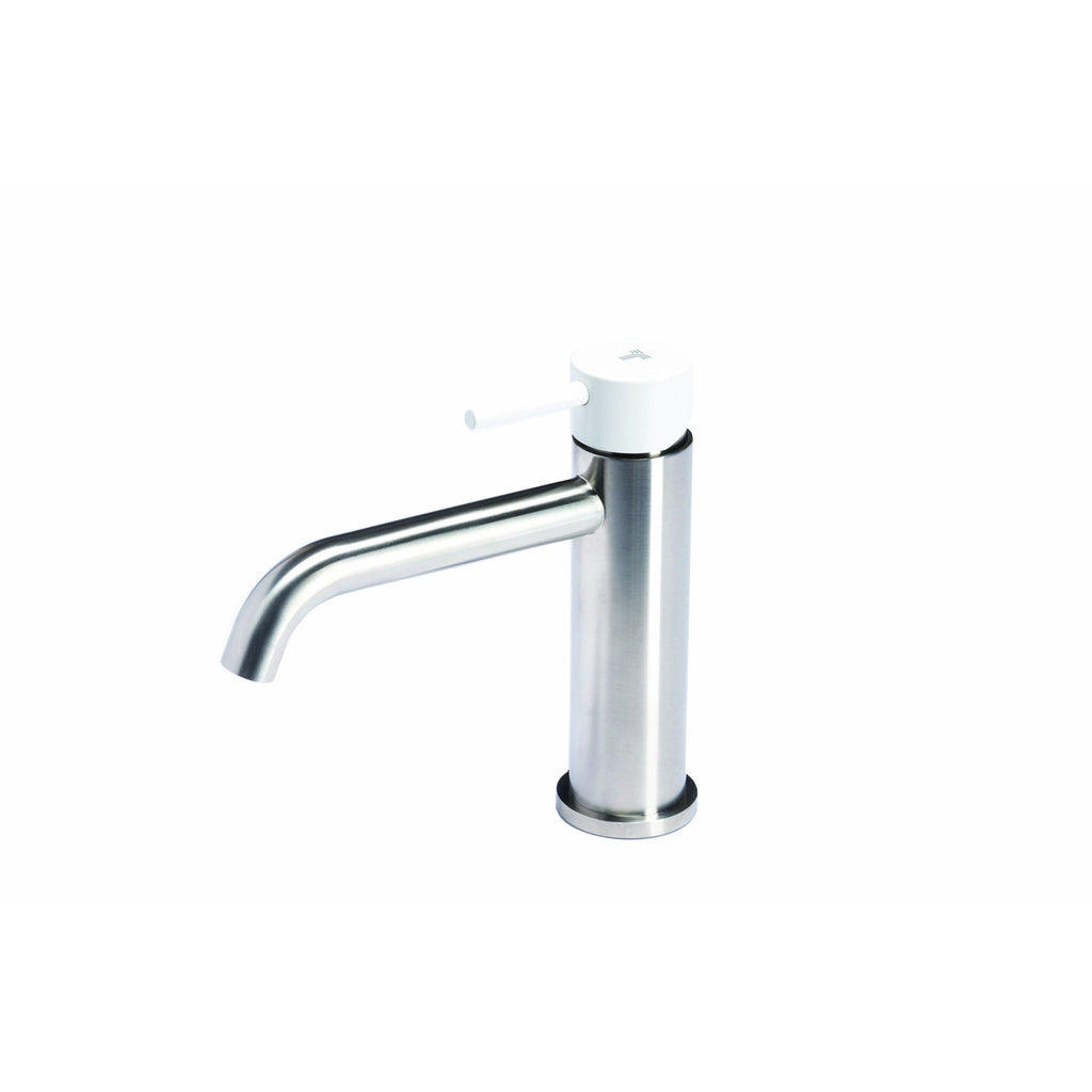 Rubinetto miscelatore Lavabo senza scarico  in acciaio inox Finitura Spazzolata con Maniglia colore Neve Tubico Colorado