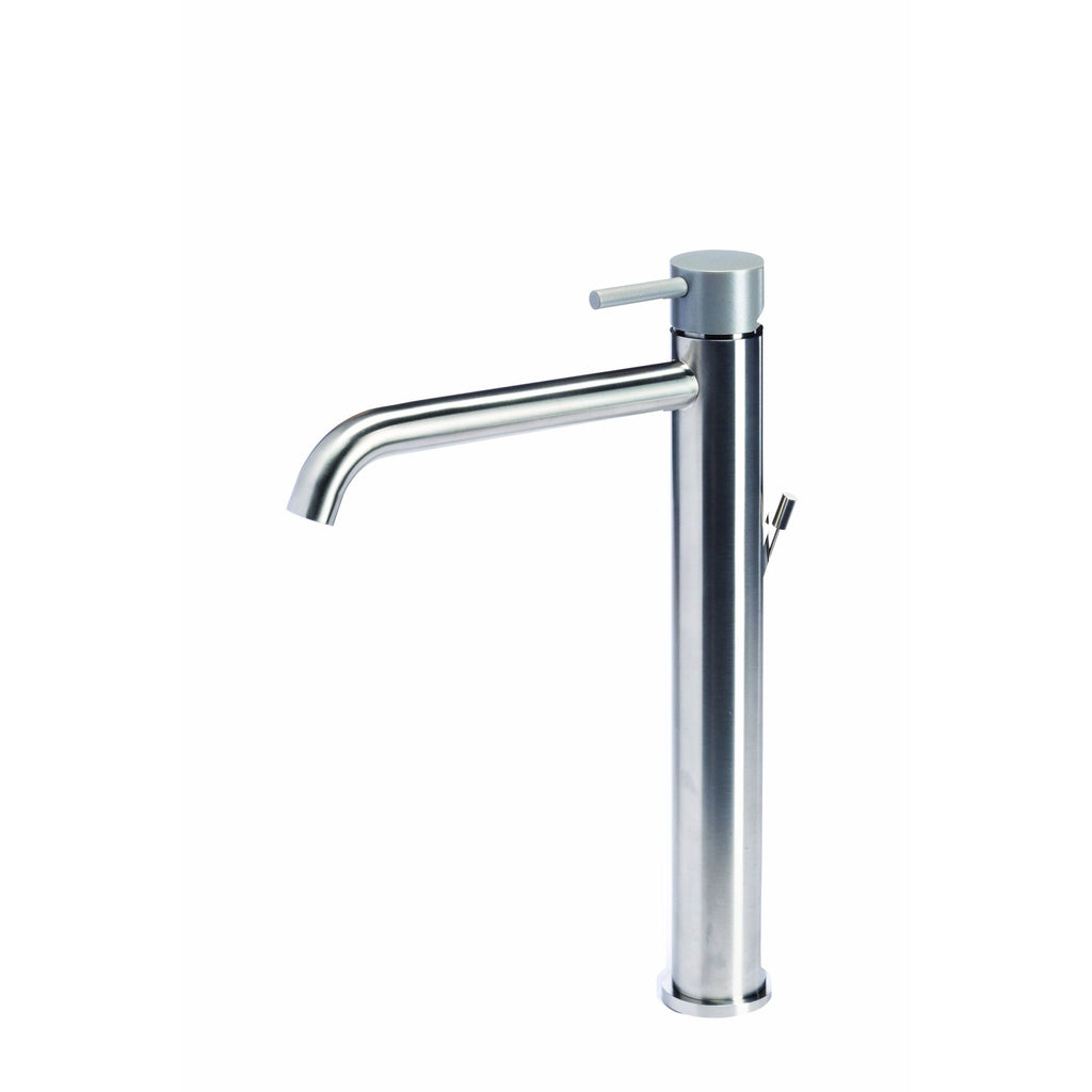 Rubinetto miscelatore Lavabo Alto con scarico  in acciaio inox Finitura Spazzolata con Maniglia color Roccia Tubico Colorado