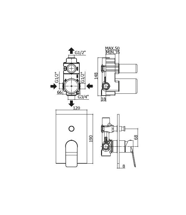 Miscelatore doccia incasso codice TI015CR serie Tilt Paffoni