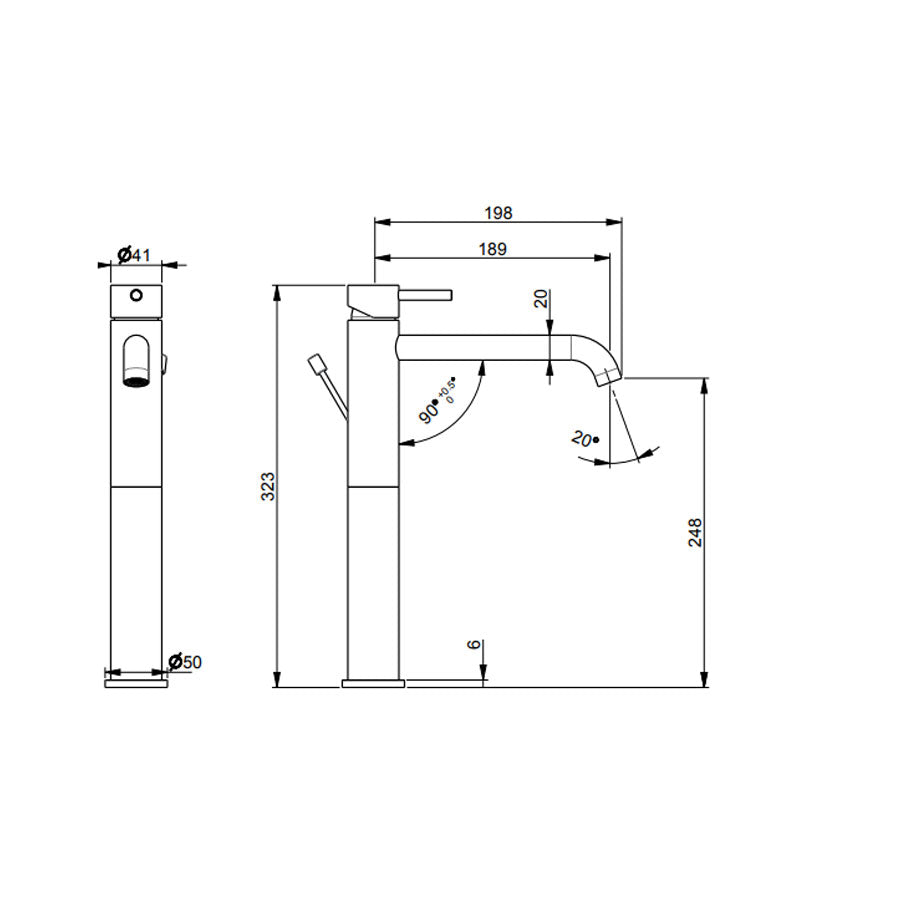 Rubinetto miscelatore Lavabo Alto con scarico  in acciaio inox Finitura Spazzolata con Maniglia colore Neve Tubico Colorado