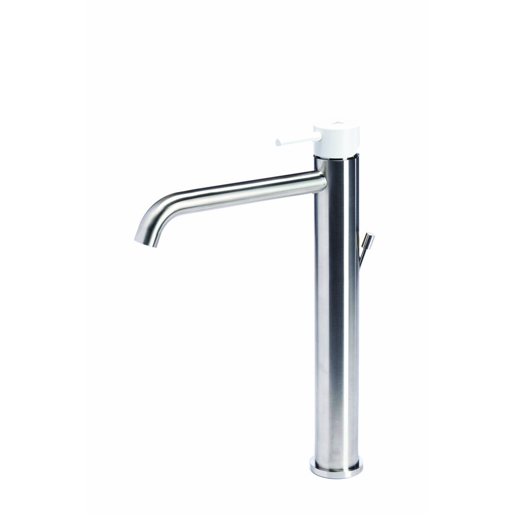 Rubinetto miscelatore Lavabo Alto con scarico  in acciaio inox Finitura Spazzolata con Maniglia colore Neve Tubico Colorado