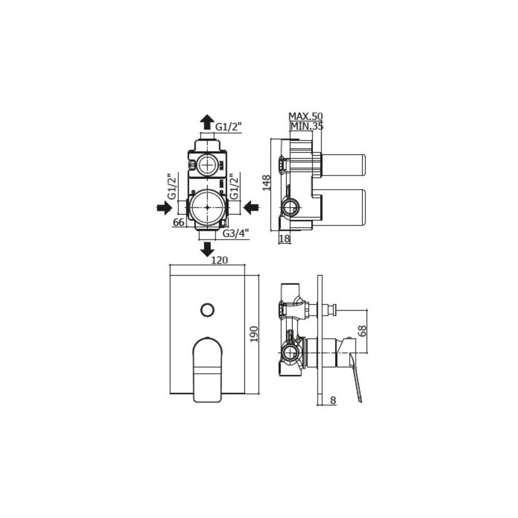 Set soffione doccia quadrato e braccio doccia quadrato con miscelatore incasso tilt e set duplex doccia Cromo Paffoni