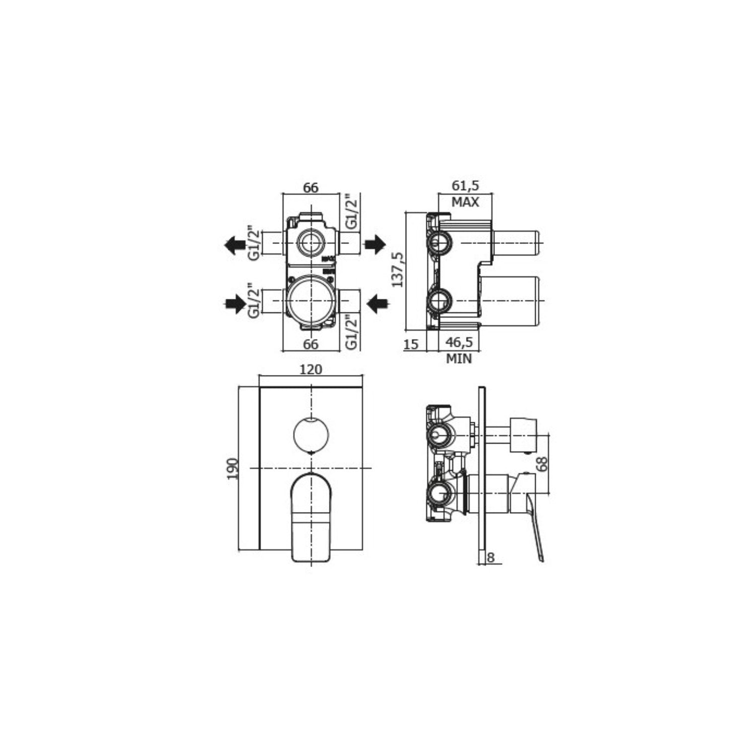 Set soffione doccia quadrato e braccio doccia quadrato con miscelatore incasso tilt e set duplex doccia Cromo Paffoni