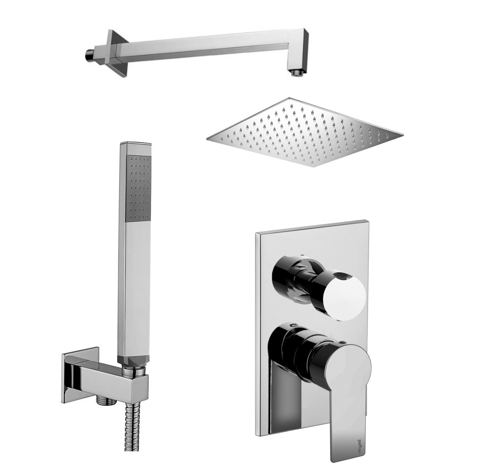 Set soffione doccia quadrato e braccio doccia quadrato con miscelatore incasso tango e set duplex doccia Cromo Paffoni
