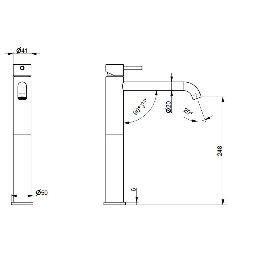 Rubinetto miscelatore Lavabo Alto senza scarico  in acciaio inox Finitura Spazzolata con Maniglia colore Neve Tubico Colorado