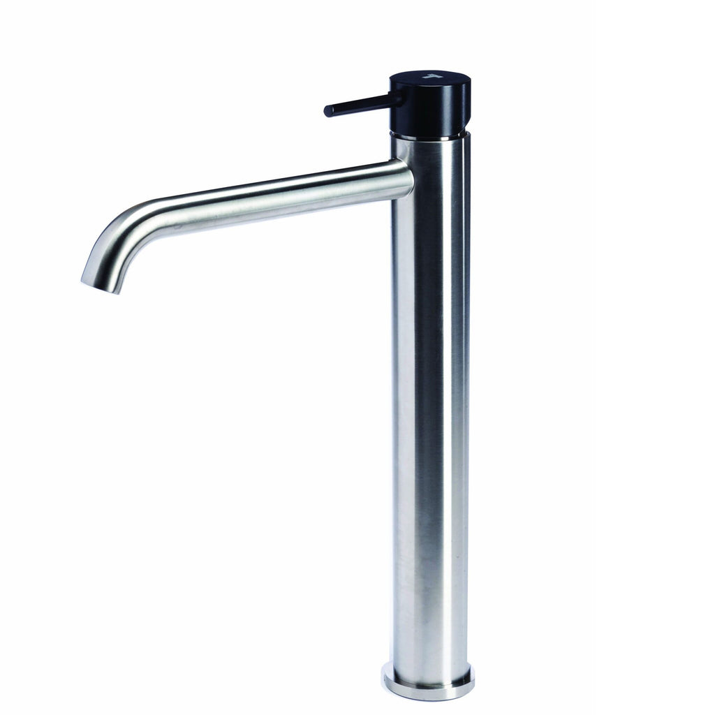 Rubinetto miscelatore Lavabo Alto senza scarico  in acciaio inox Finitura Spazzolata con Maniglia colore Carbone Tubico Colorado