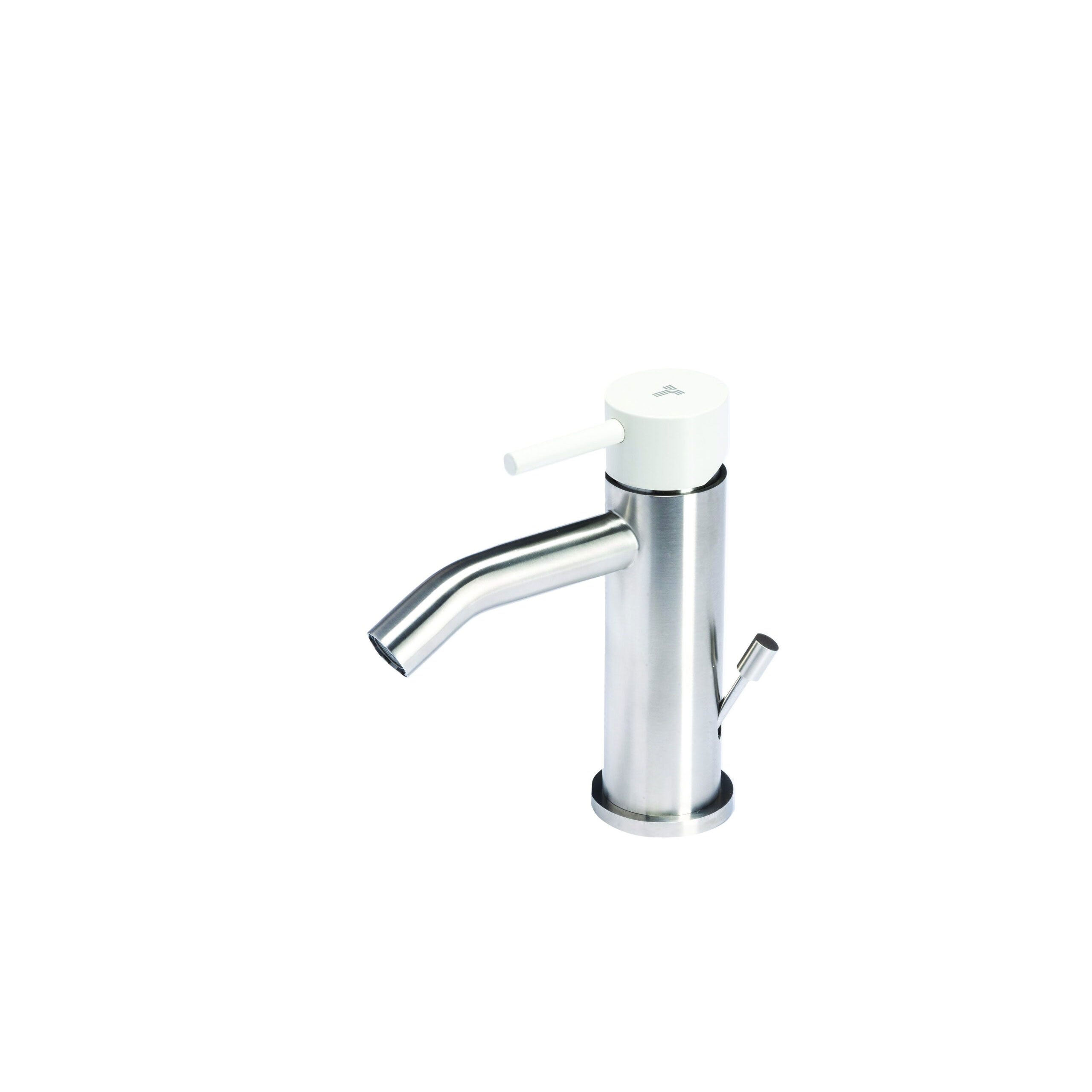 Rubinetto miscelatore Bidet con scarico  in acciaio inox Finitura Spazzolata con Maniglia color Perla  Tubico Colorado