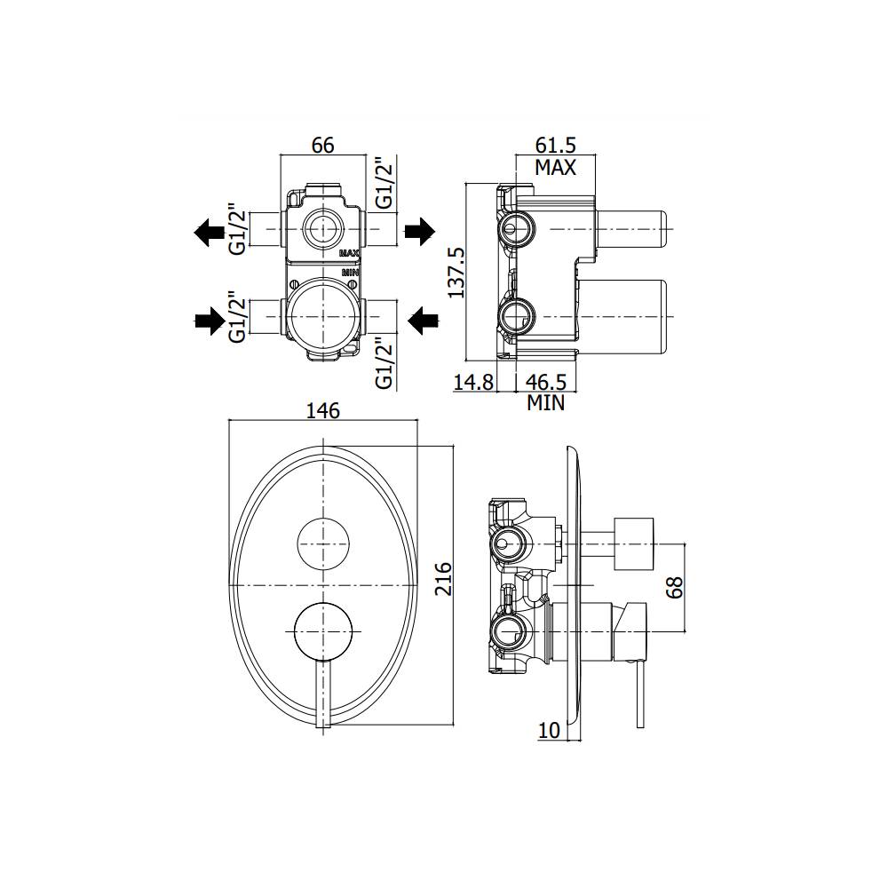 Miscelatore incasso doccia con deviatore con 2 Uscite serie Berry modello BR018CR cromato Paffoni