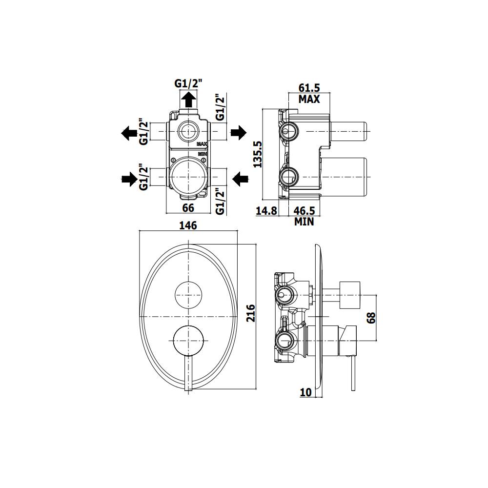 Miscelatore incasso doccia con deviatore con 3 Uscite serie Berry modello BR019CR cromato Paffoni
