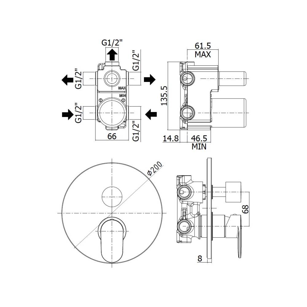 Miscelatore incasso doccia con deviatore con 3 Uscite serie Candy modello CA019CR cromato Paffoni