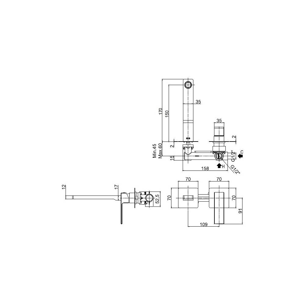 Miscelatore lavabo incasso 2 Fori serie Effe modello EF104CR70 cromato Paffoni