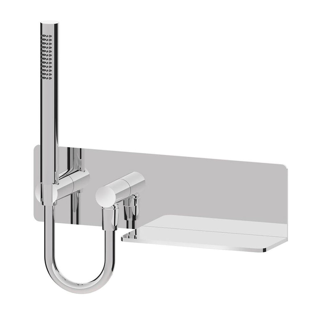 Mensola presa acqua con supporto doccia fisso tondo in ottone