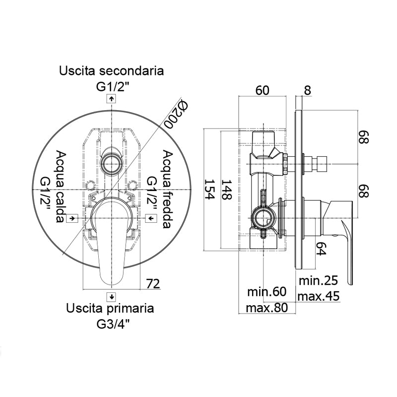 Miscelatore doccia incasso Paffoni Green con deviatore