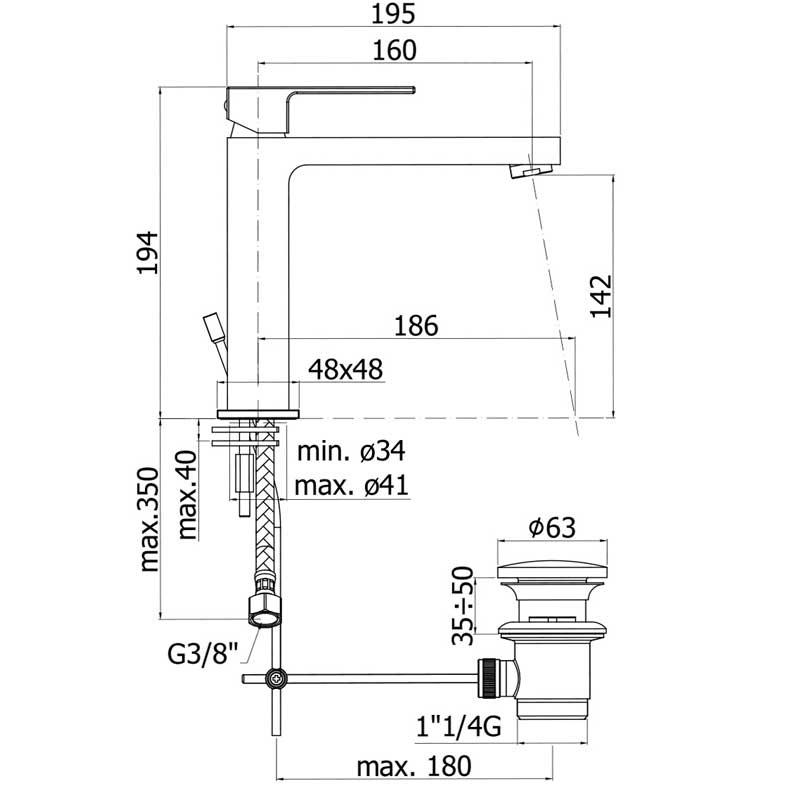 Miscelatore lavabo medio ottone cromo lucido Paffoni Elle con scarico