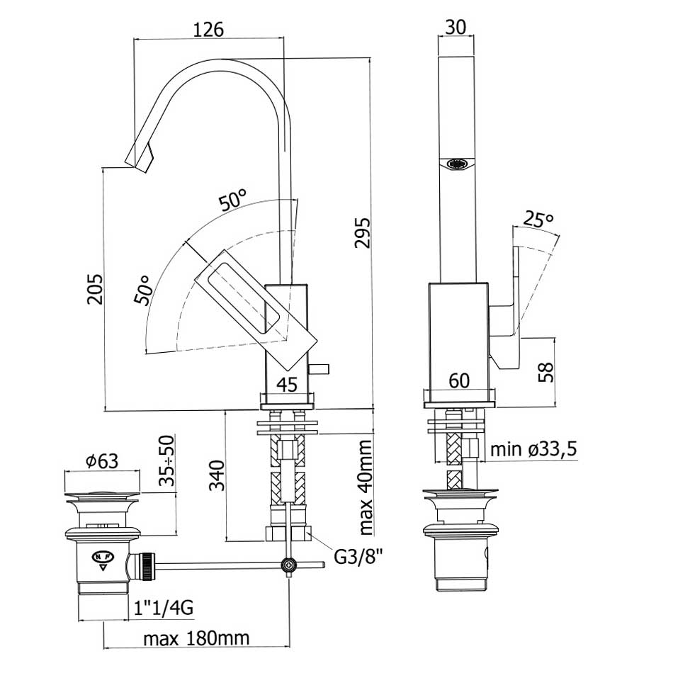 Miscelatore lavabo Paffoni Elle con canna orientabile e scarico
