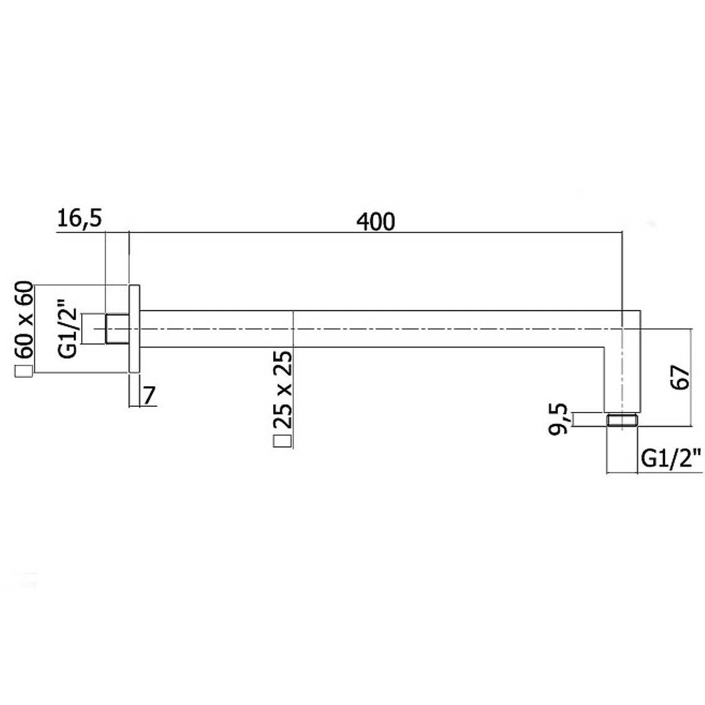 Braccio doccia quadrato da 40 cm Paffoni Level ottone cromo lucido