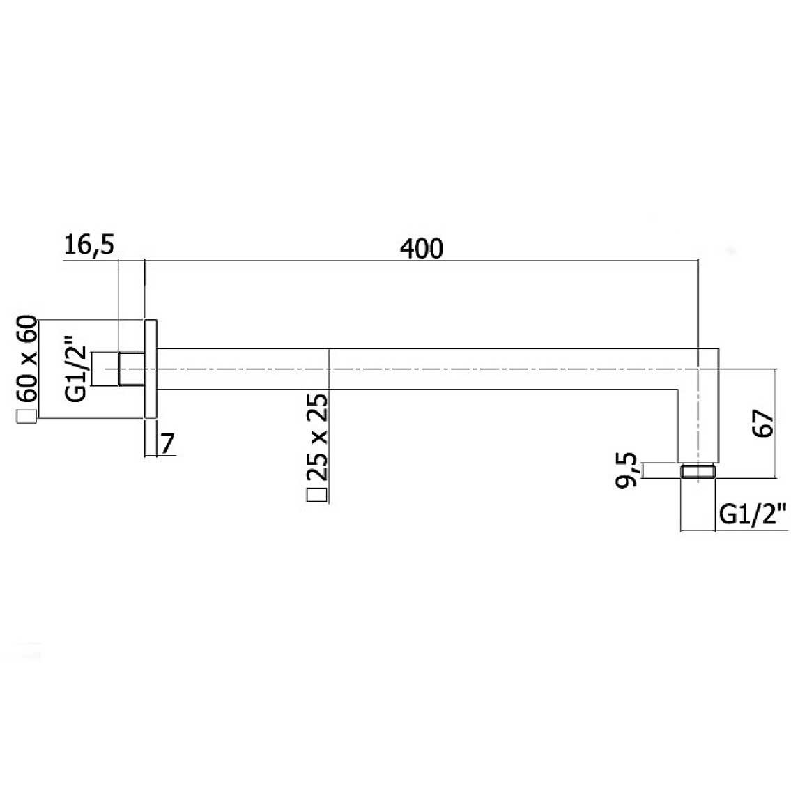 Braccio doccia quadrato da 40 cm Paffoni Level ottone cromo lucido